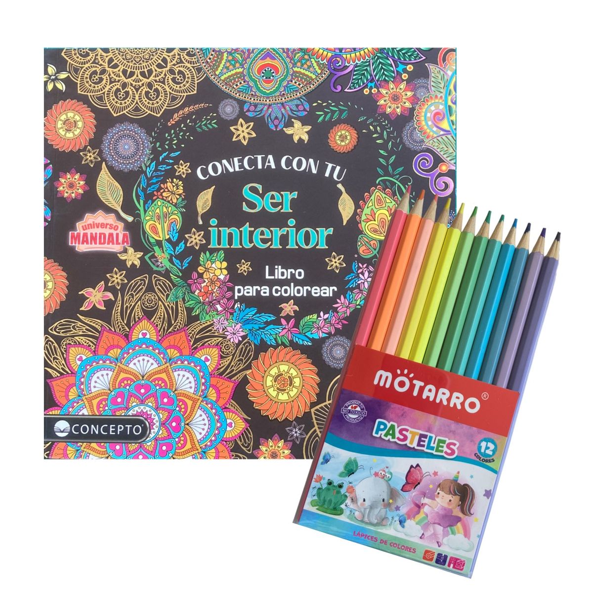 LATINBOOKS - Libro para colorear - Conecta con tu ser interior + 12 lápices pastel