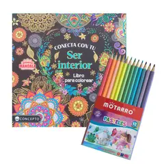 LATINBOOKS - Libro para colorear - Conecta con tu ser interior + 12 lápices pastel