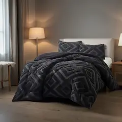 GENERICO - Cubrecama Premium Tejido Jacquard con Chiporro King Negro