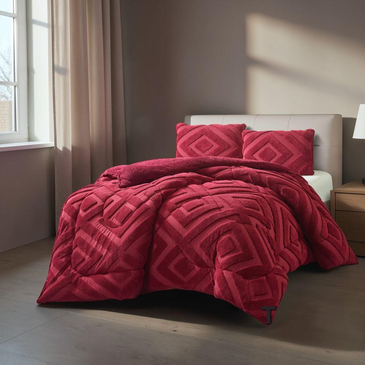 GENERICO - Cubrecama Premium Tejido Jacquard con Chiporro 2 Plazas Burdeo