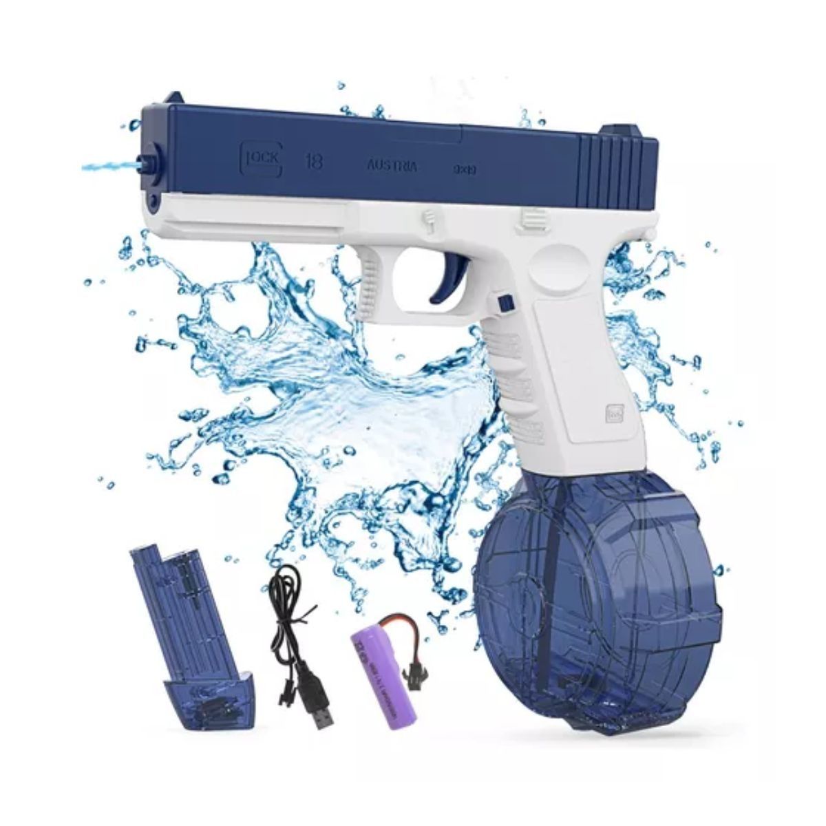 WATER TOYS - Pistola de Agua Eléctrica Recargable USB Alta Potencia 450 CC - BLUE