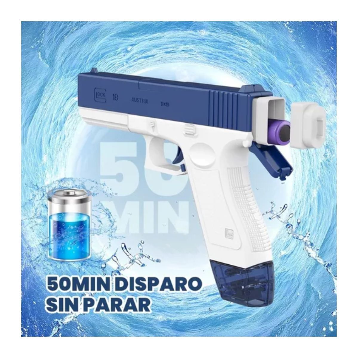WATER TOYS - Pistola de Agua Eléctrica Recargable USB Alta Potencia 450 CC - BLUE