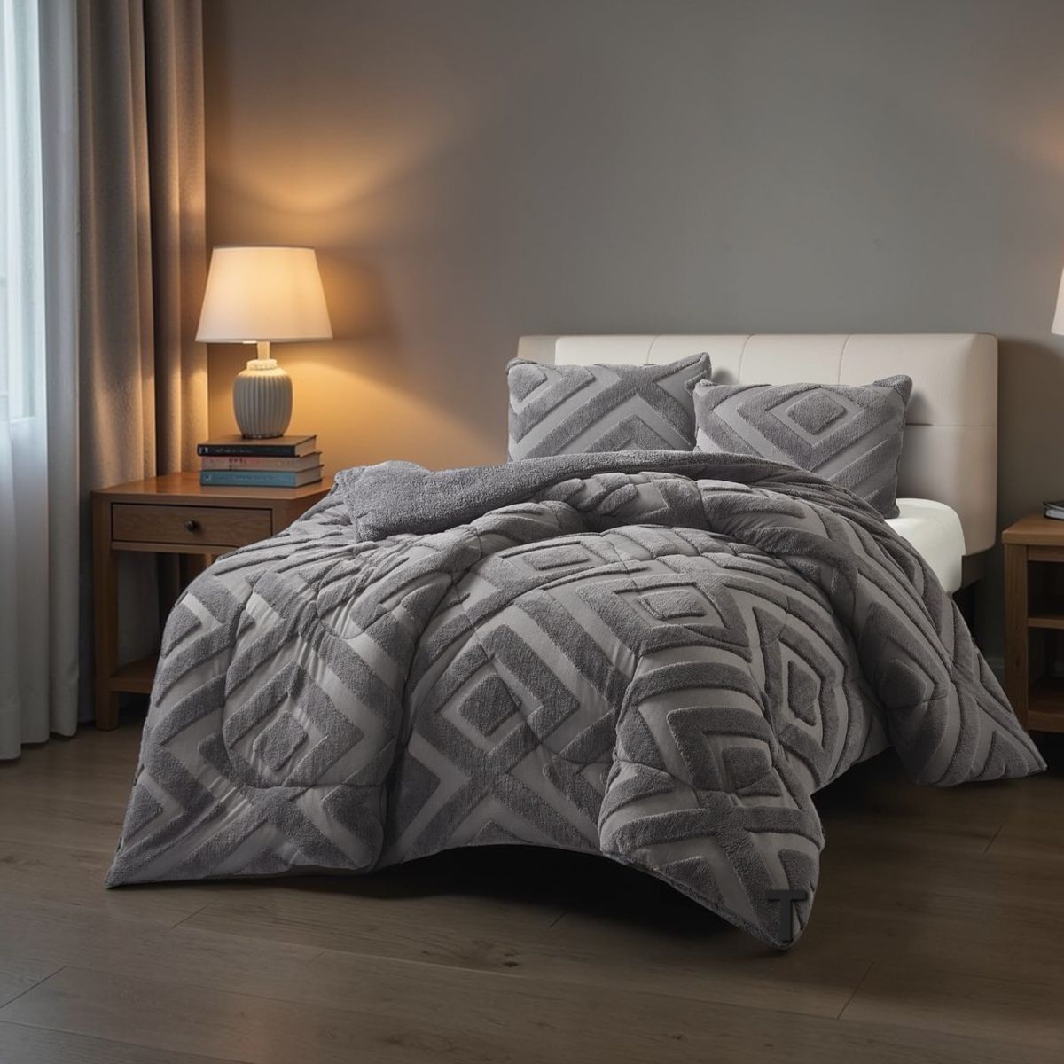 GENERICO - Cubrecama Premium Tejido Jacquard con Chiporro 2 Plazas Gris