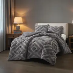 GENERICO - Cubrecama Premium Tejido Jacquard con Chiporro 2 Plazas Gris