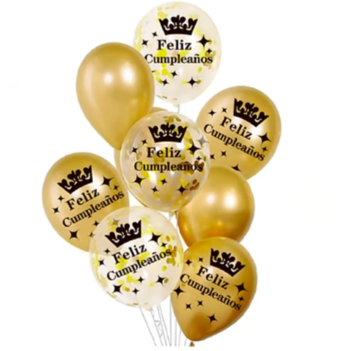 GENERICO - Set de globos latex feliz cumpleaños dorado 9pcs