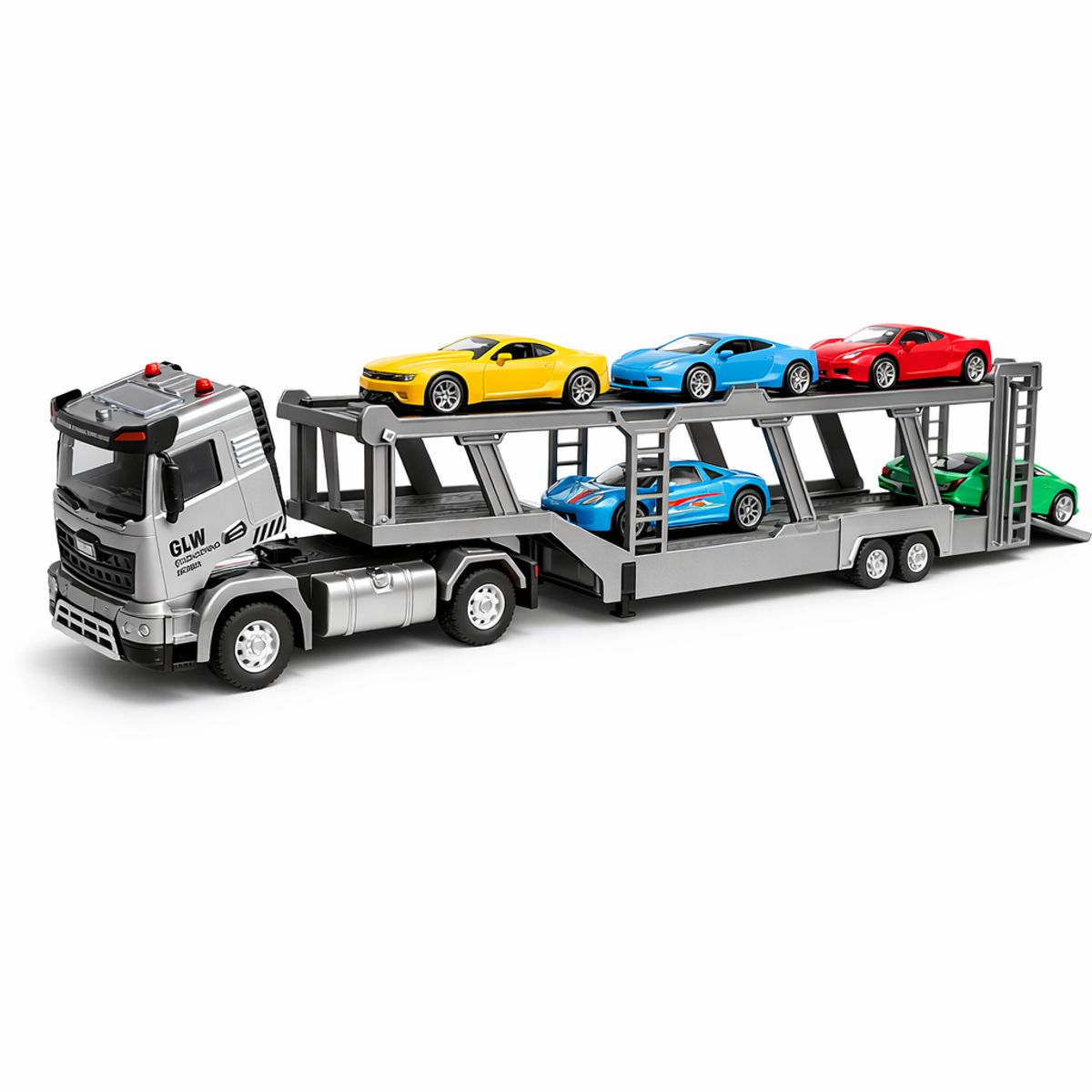 TRUCK REPUBLIC - CAMIÓN METAL REMOLQUE CON 5 VEHÍCULOS – LUCES Y SONIDO