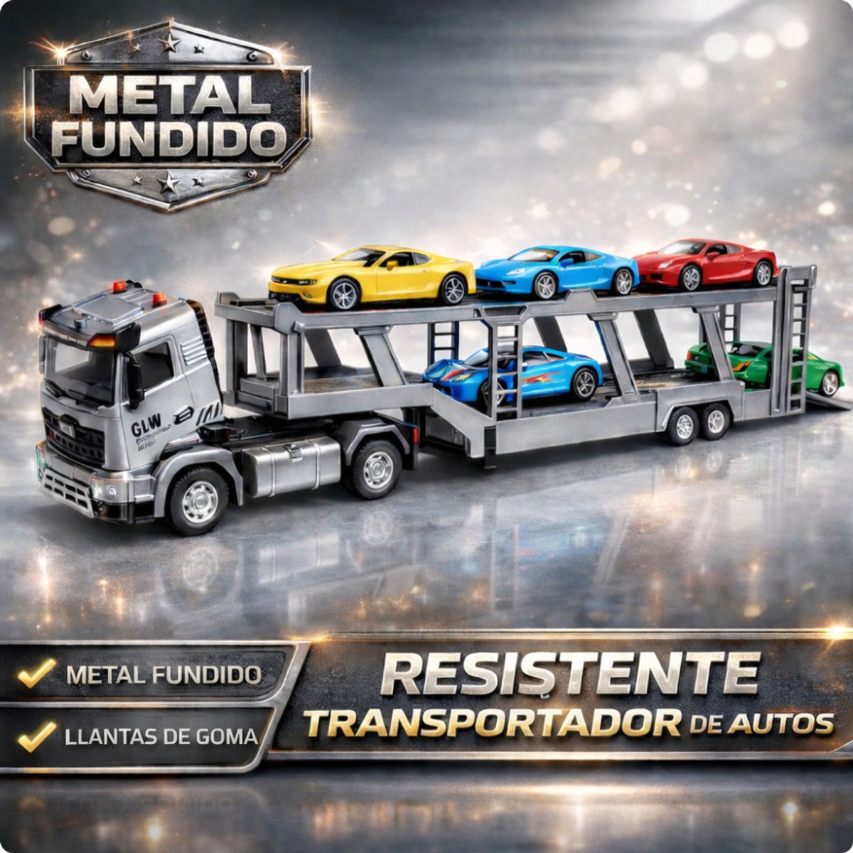 TRUCK REPUBLIC - CAMIÓN METAL REMOLQUE CON 5 VEHÍCULOS – LUCES Y SONIDO