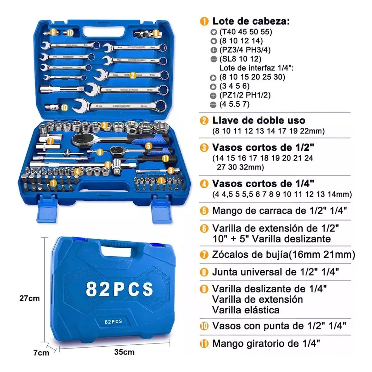 GENERICO - Juego De Herramientas Llaves Dados Chicharra De 82 Pcs