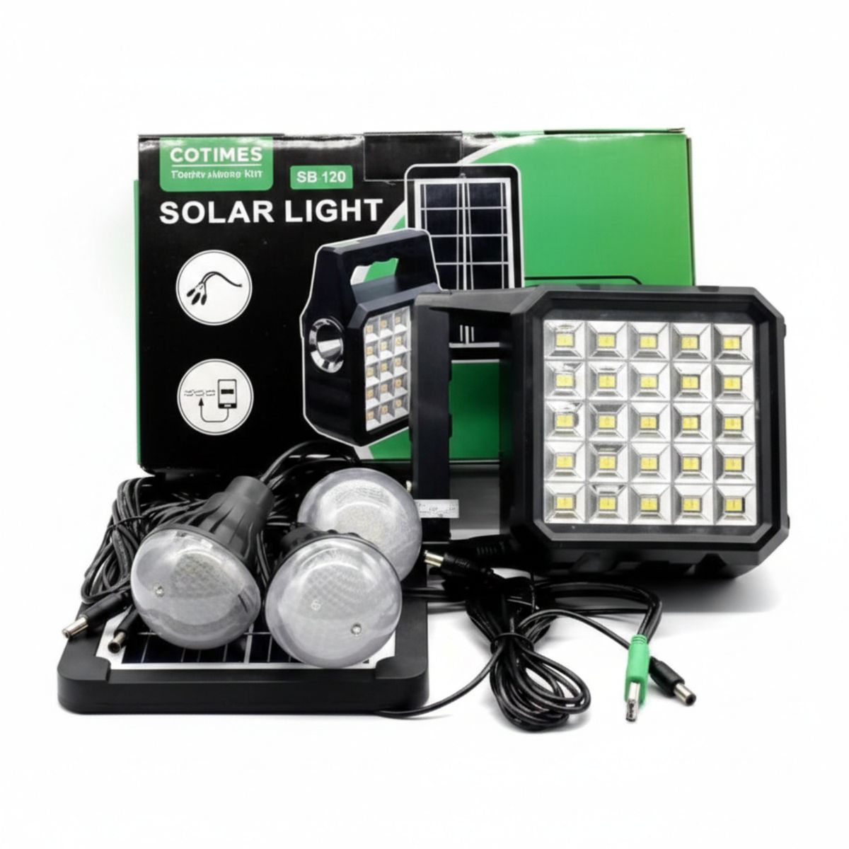 GENERICO - KIT PANEL SOLAR CON 3 BOMBILLOS MAS CABLES DE CARGA