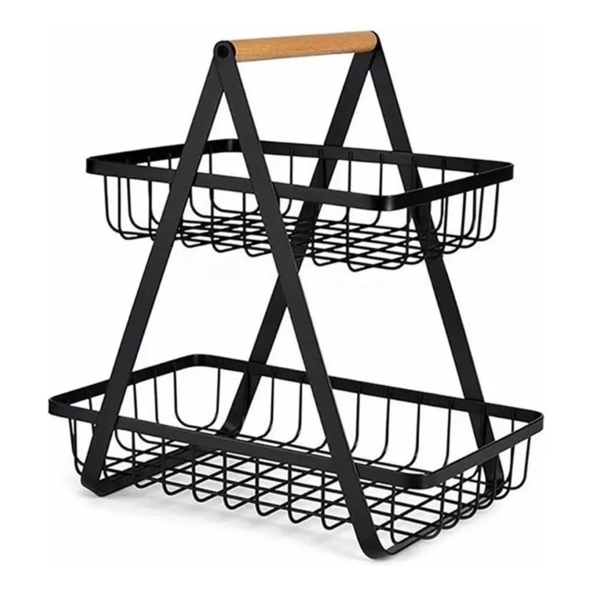 GENERICO - FRUTERA DOBLE DE METAL CON MANGO DE MADERA COLOR NEGRO