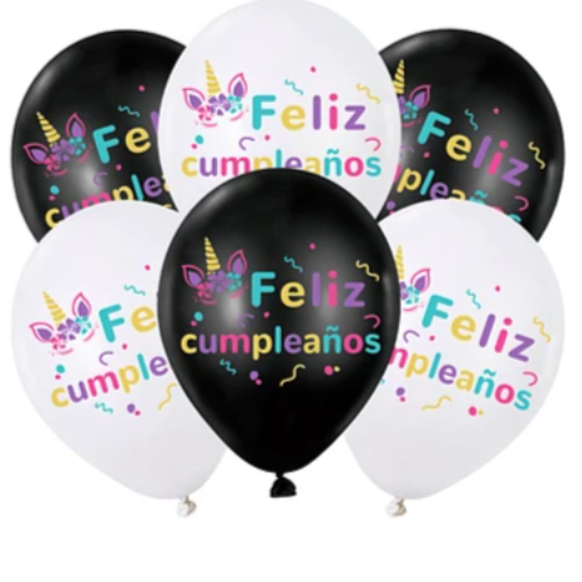 GENERICO - Set de globos de latex Feliz Cumpleaños unicornio 6pcs