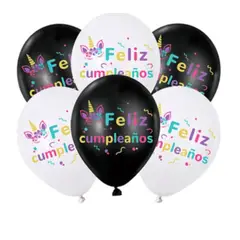 GENERICO - Set de globos de latex Feliz Cumpleaños unicornio 6pcs