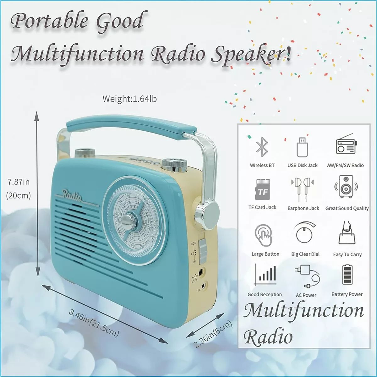 GENERICO - Radio Amfm Vintage Recargable Usb Bluetooth AZUL