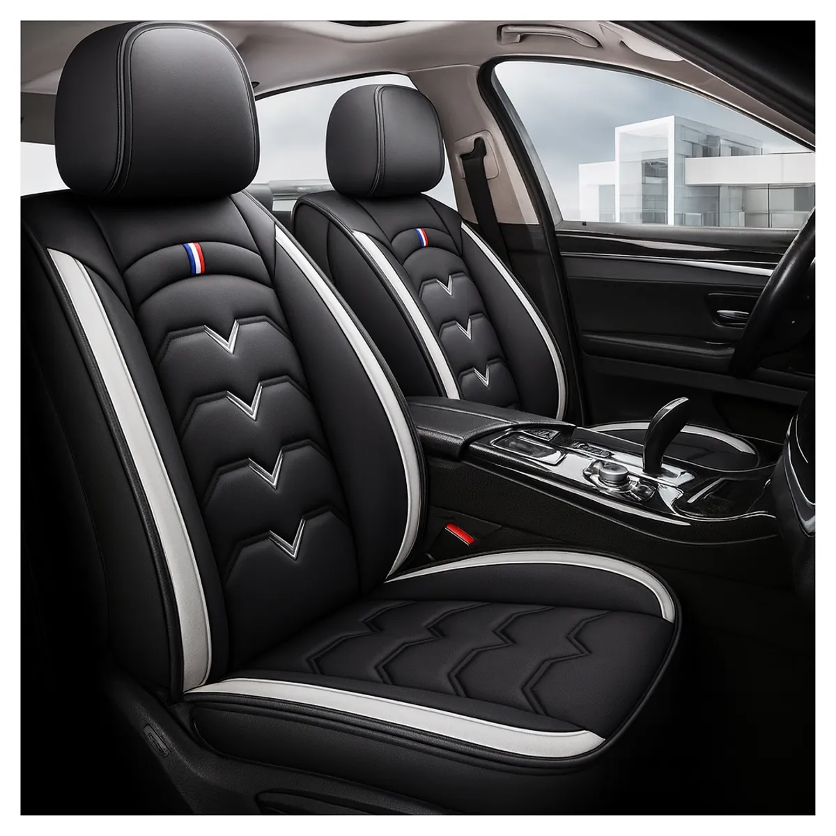 GENERICO - Fundas Cubre Asiento Auto Premium Luxury Negro Blanco