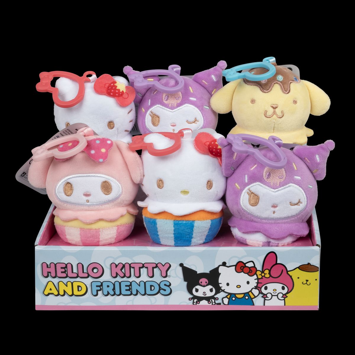 HELLO KITTY - Set 6 Peluches Llaveros 10 Cm. con Clip Hello Kitty.