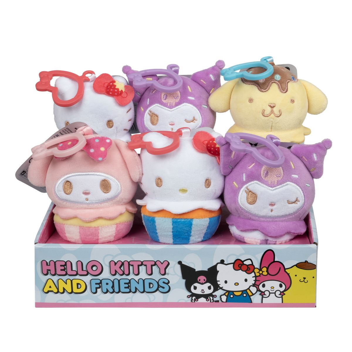 HELLO KITTY - Set 6 Peluches Llaveros 10 Cm. con Clip Hello Kitty.