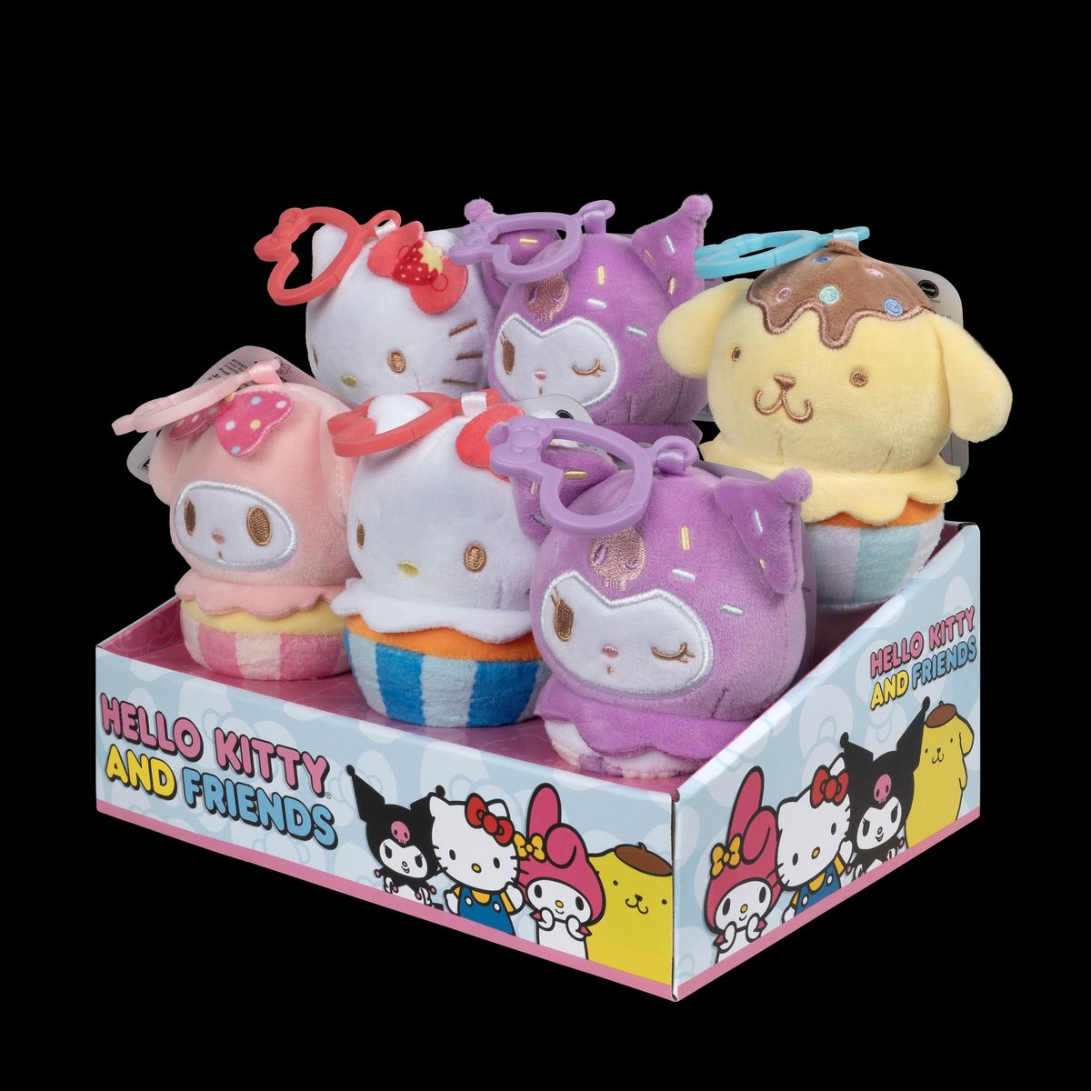 HELLO KITTY - Set 6 Peluches Llaveros 10 Cm. con Clip Hello Kitty.