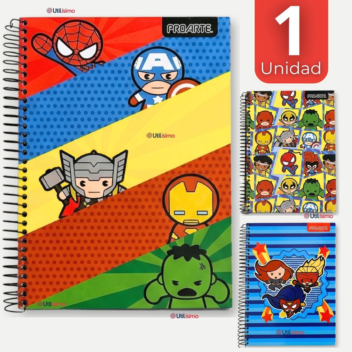 PROARTE - Cuaderno Universitario Marvel Heroes Kawaii 150 Hojas Tapa Gruesa Proarte Diseños Surtidos