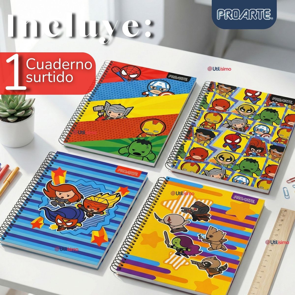 PROARTE - Cuaderno Universitario Marvel Heroes Kawaii 150 Hojas Tapa Gruesa Proarte Diseños Surtidos