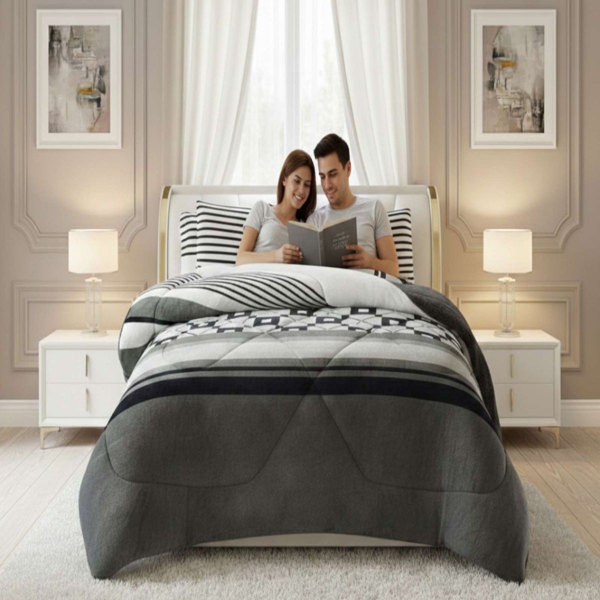 GENERICO - Juego de Cubrecama más Sábanas con chiporro  king Extra Suave Térmico Premium