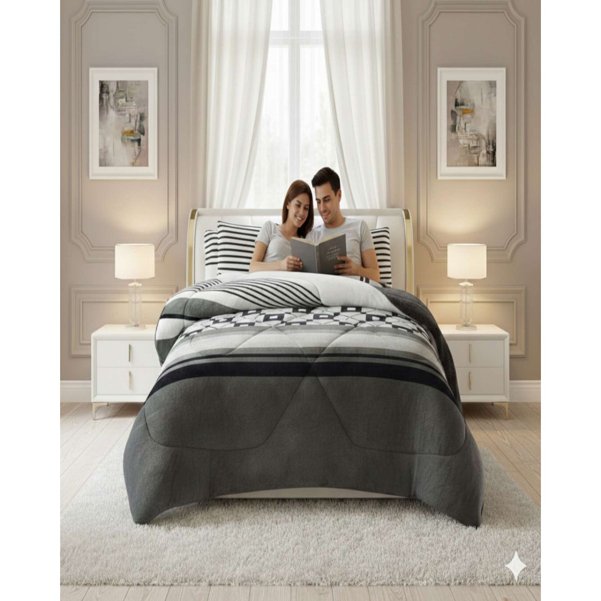 GENERICO - Juego de Cubrecama más Sábanas con chiporro  king Extra Suave Térmico Premium