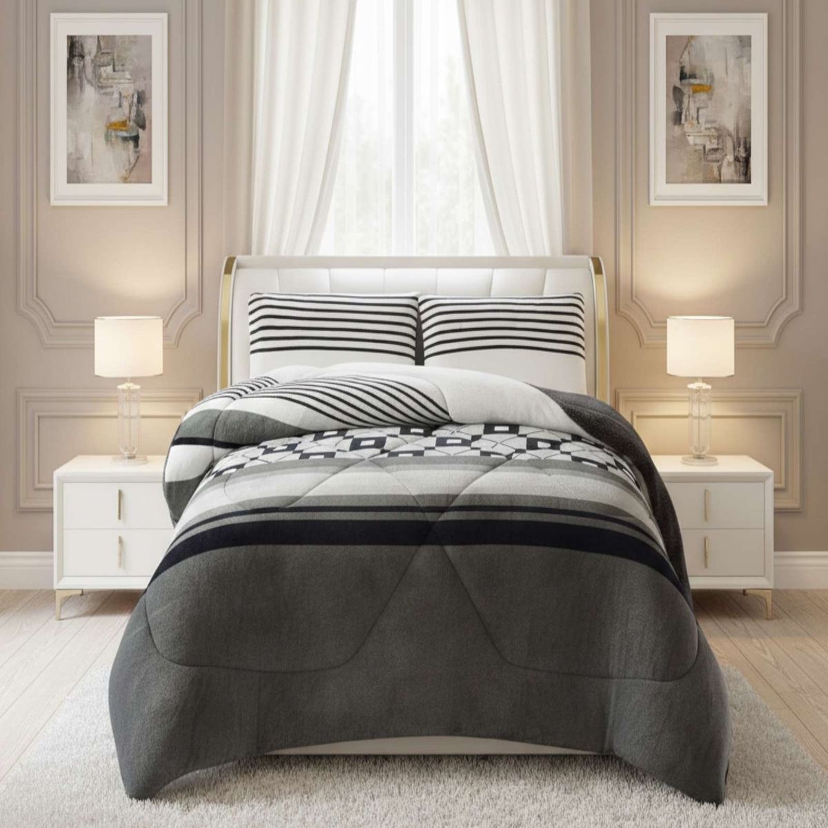 GENERICO - Juego de Cubrecama más Sábanas con chiporro  king Extra Suave Térmico Premium