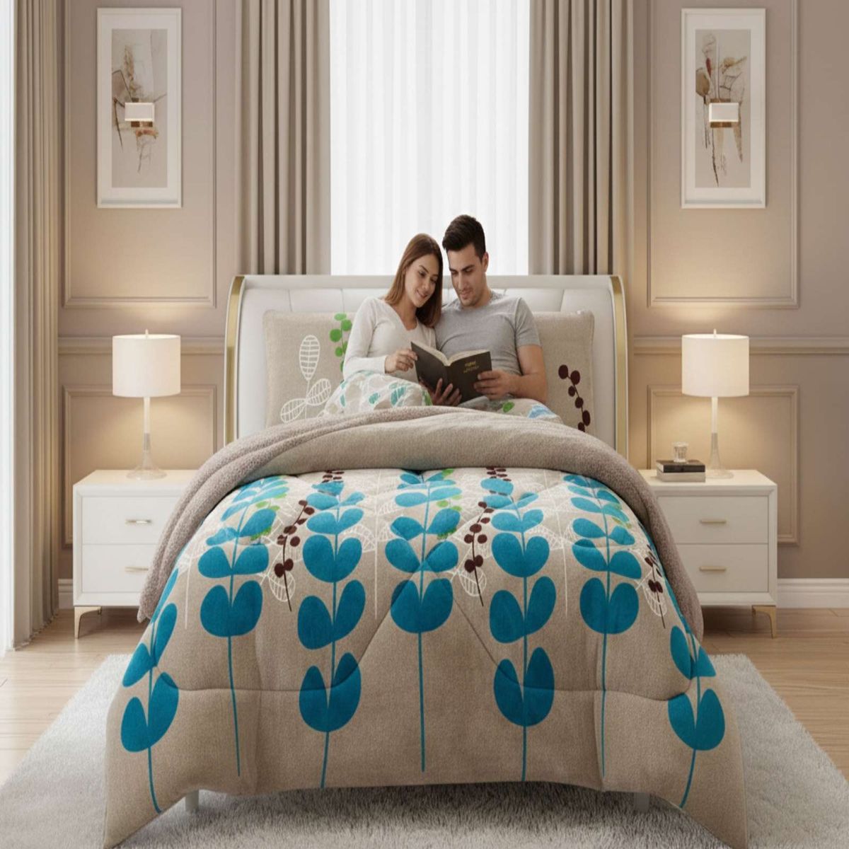 GENERICO - Juego de Cubrecama más Sábanas con chiporro  king Extra Suave Térmico Premium