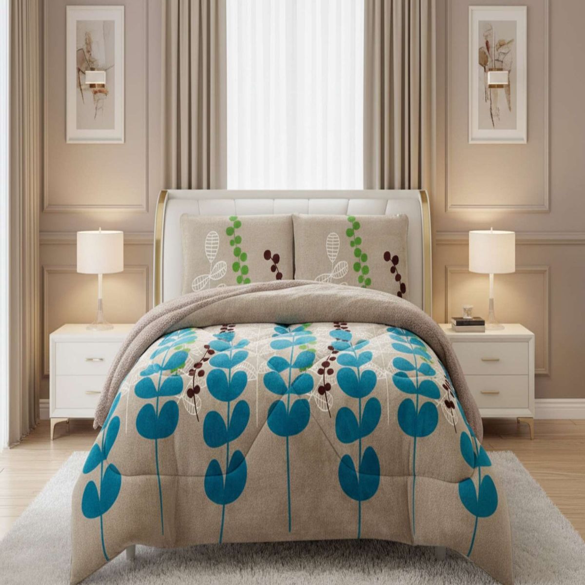 GENERICO - Juego de Cubrecama más Sábanas con chiporro  king Extra Suave Térmico Premium