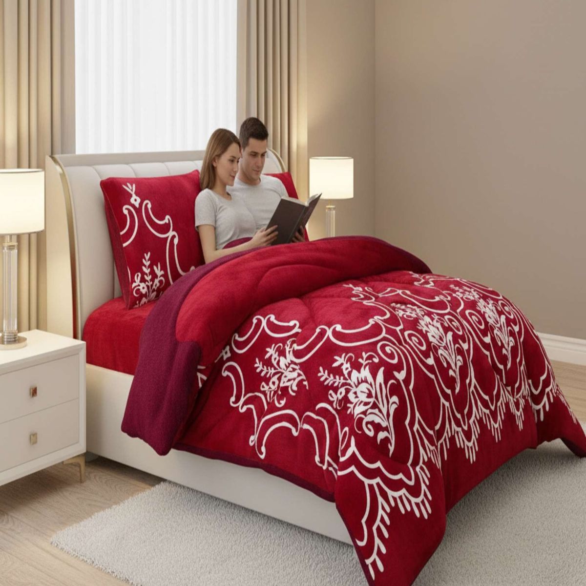 GENERICO - Juego de Cubrecama más Sábanas con chiporro  king Extra Suave Térmico Premium