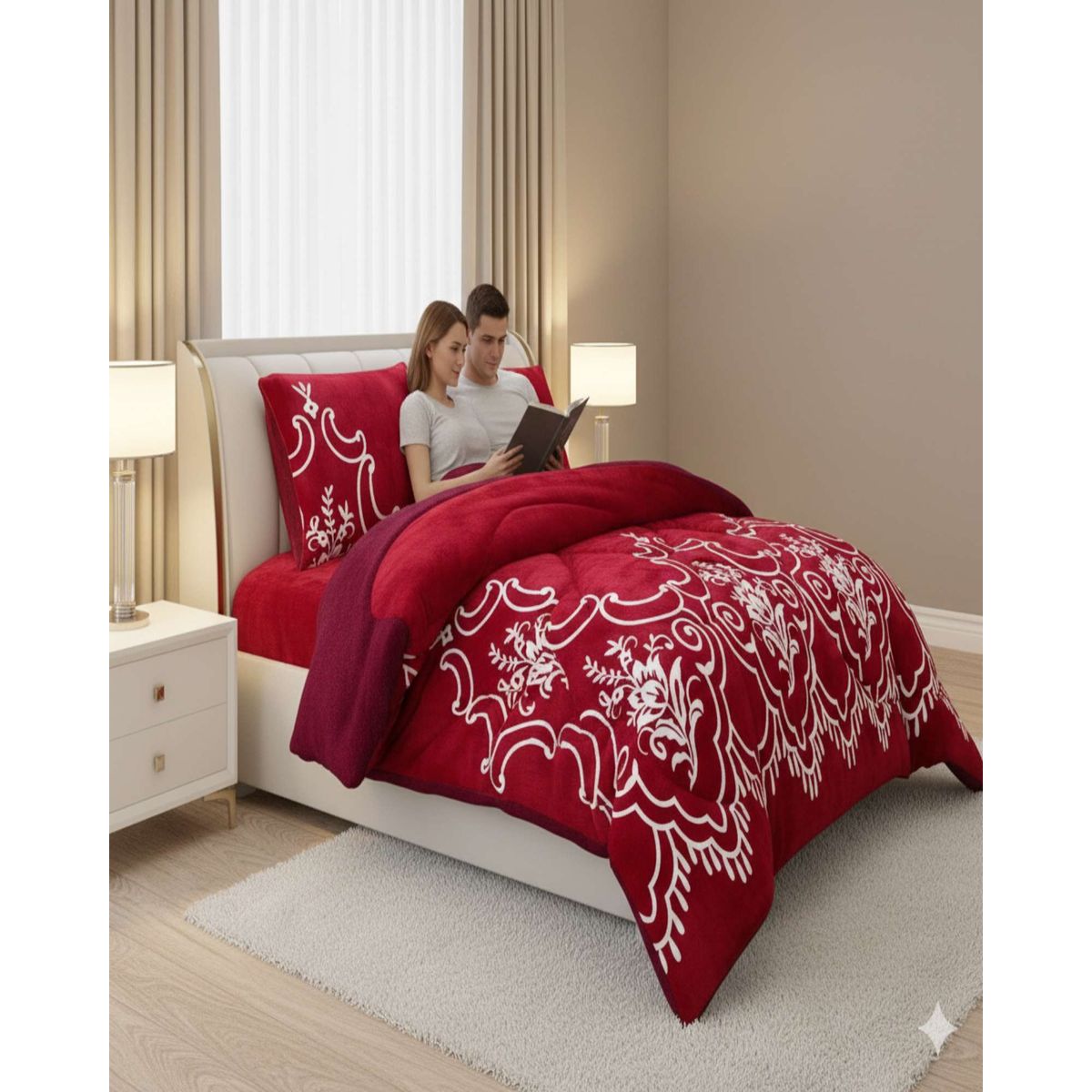 GENERICO - Juego de Cubrecama más Sábanas con chiporro  king Extra Suave Térmico Premium