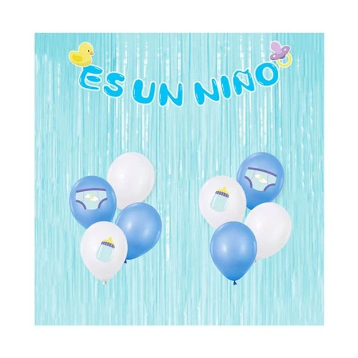 GENERICO - Set de globos y cortina revelacion de sexo celeste 11pcs