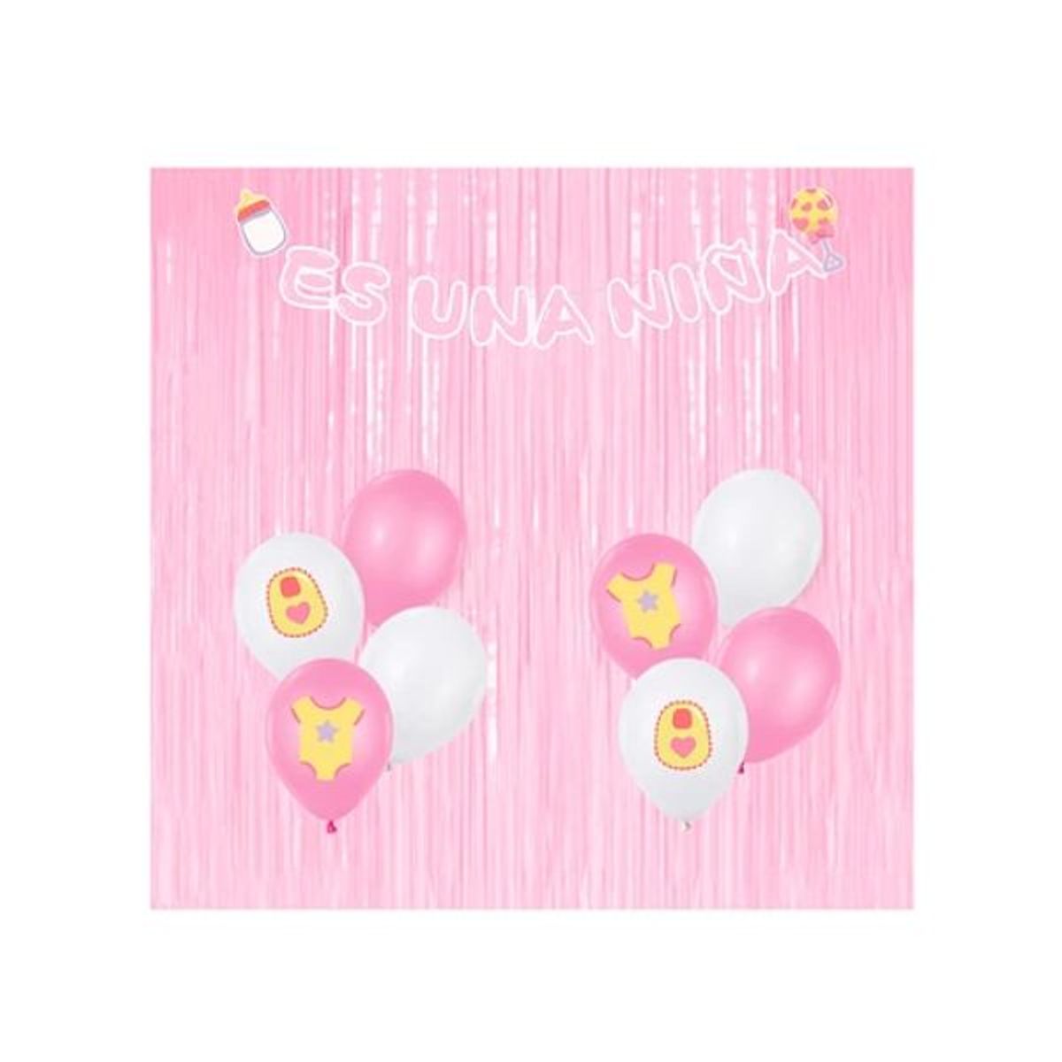 GENERICO - Set de globos y cortina revelacion de sexo rosa 11pcs