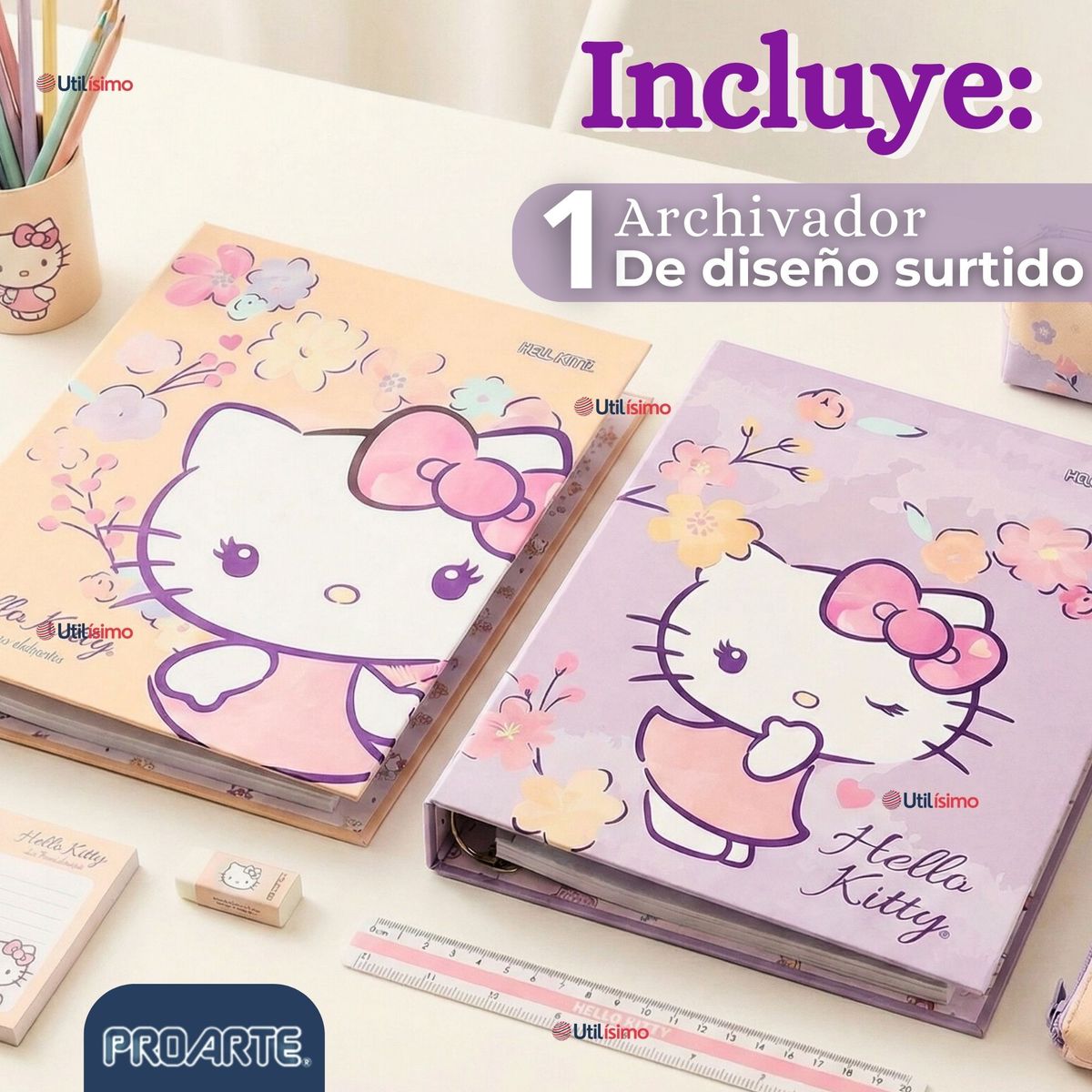 PROARTE - Archivador Lomo Ancho Formato A4 Carta 2 Anillos Hello Kitty Diseño Surtido