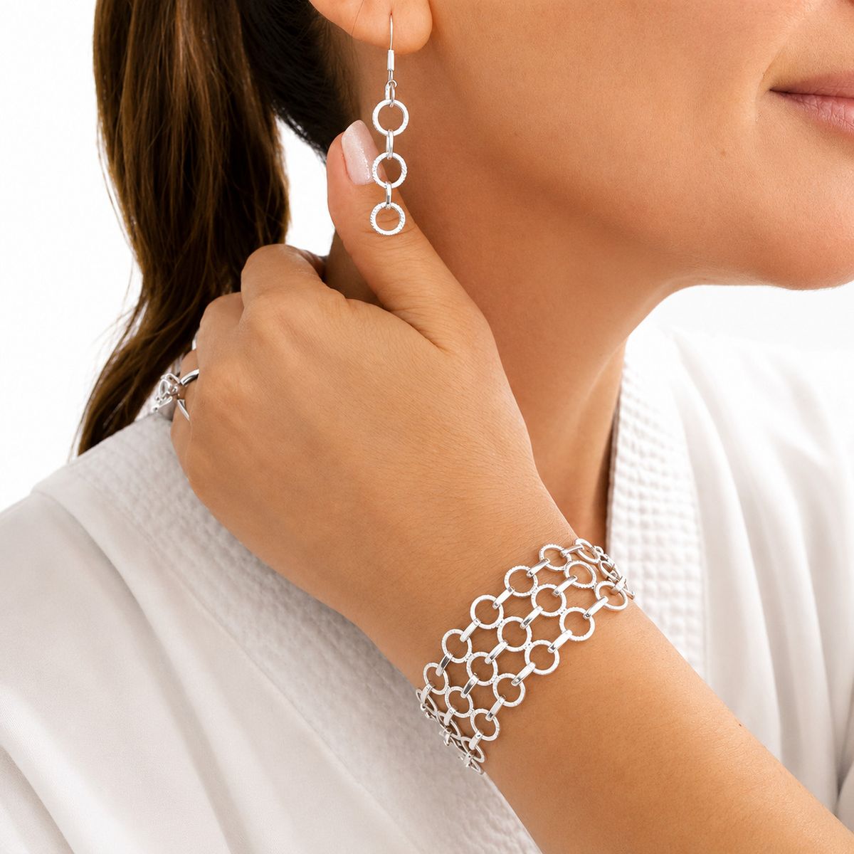 JOYAS MYTOKE - Pulsera Brazalete Plata Ley 980 Argollas Facetadas Exclusiva