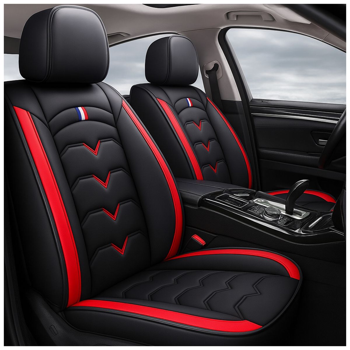 GENERICO - Fundas Cubre Asiento Auto Premium Luxury Negro Rojo