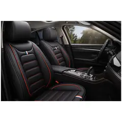 GENERICO - Fundas Cubre Asiento Auto Premium Luxury Negro Lineas Rojas