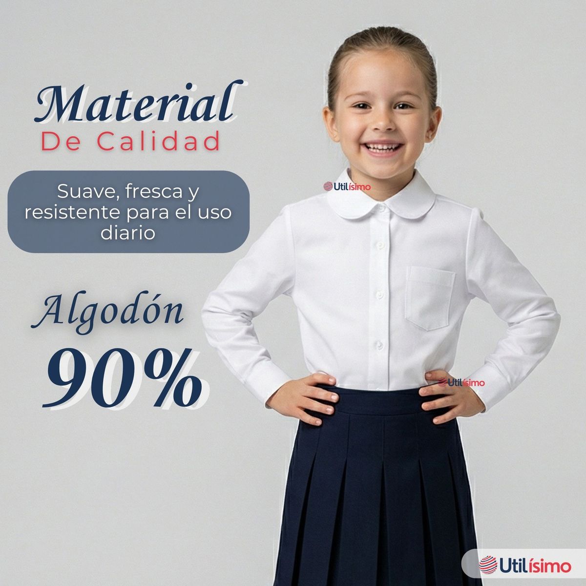 UTILISIMO - Pack 3 Blusas Escolar Camisa Blanca Manga Larga Colegio Para Niñas