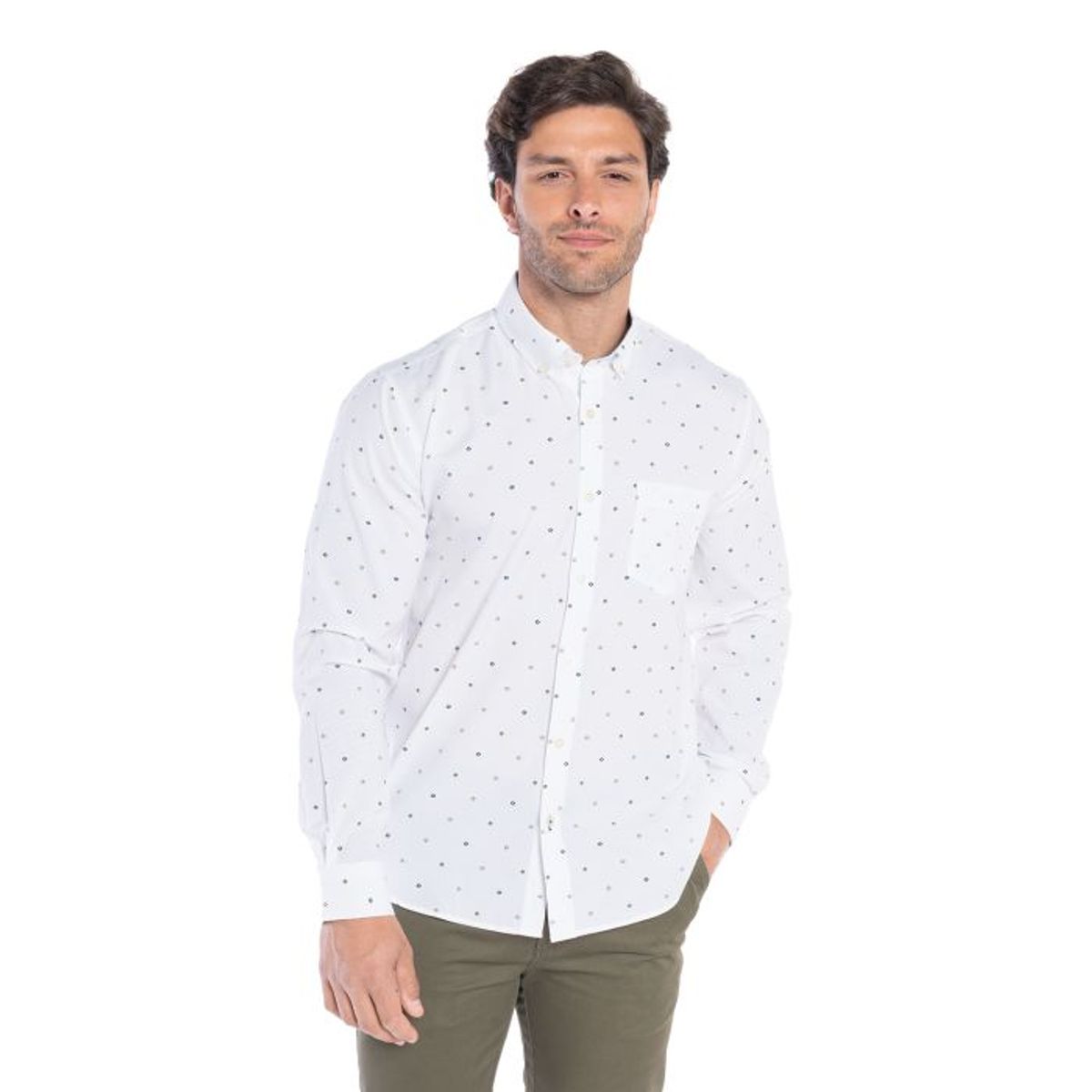 TRUVAL - Camisa Manga Larga Oxford Estampada Hombre
