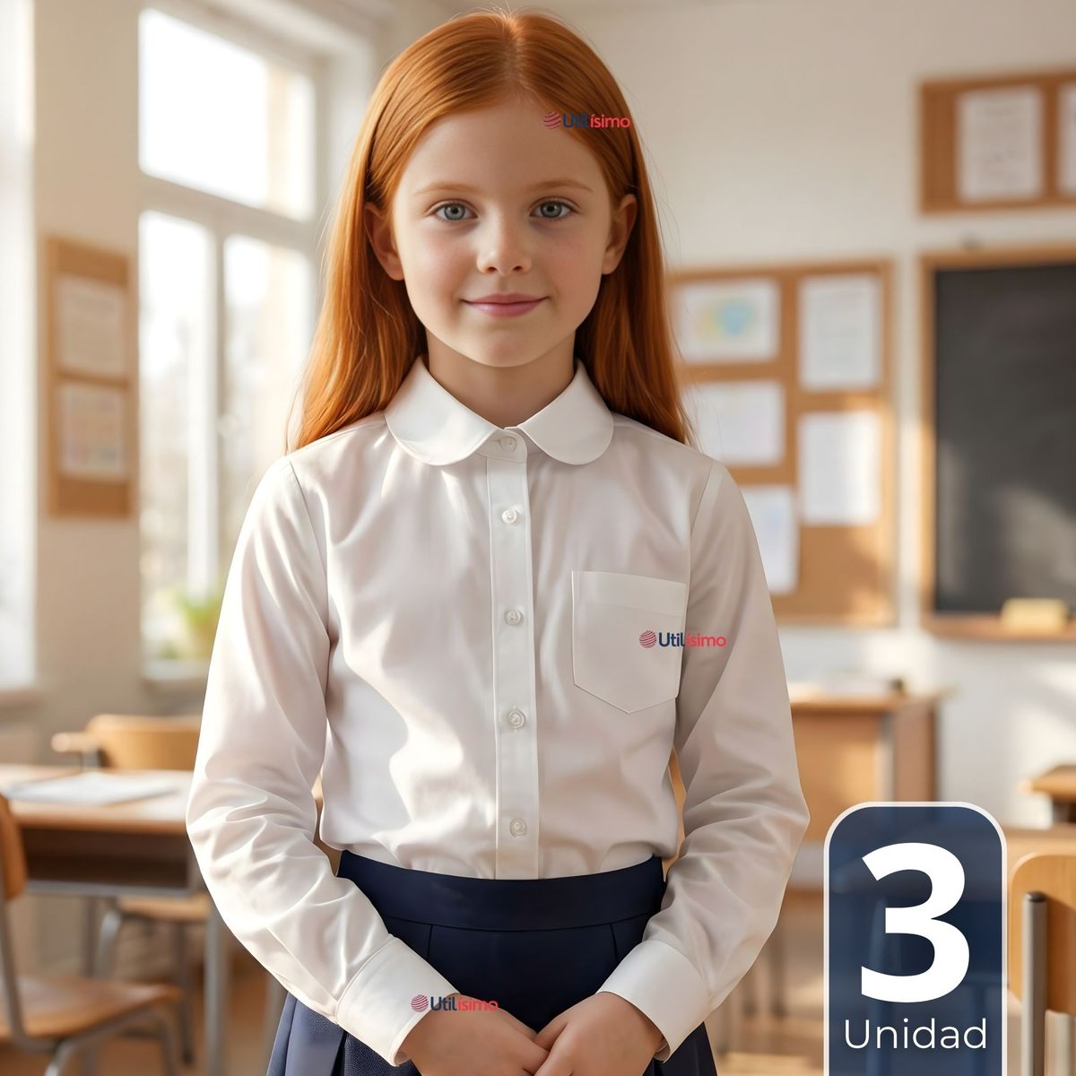 UTILISIMO - Pack 3 Blusas Escolar Camisa Blanca Manga Larga Colegio Para Niñas