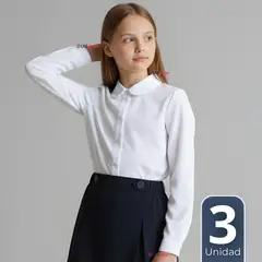 UTILISIMO - Pack 3 Blusas Escolar Camisa Blanca Manga Larga Colegio Para Niñas