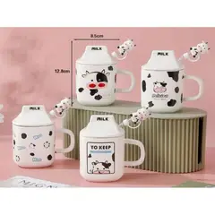 GENERICO - TAZA CON TAPA Y BOMBILLA VAQUITA MILK 330ML