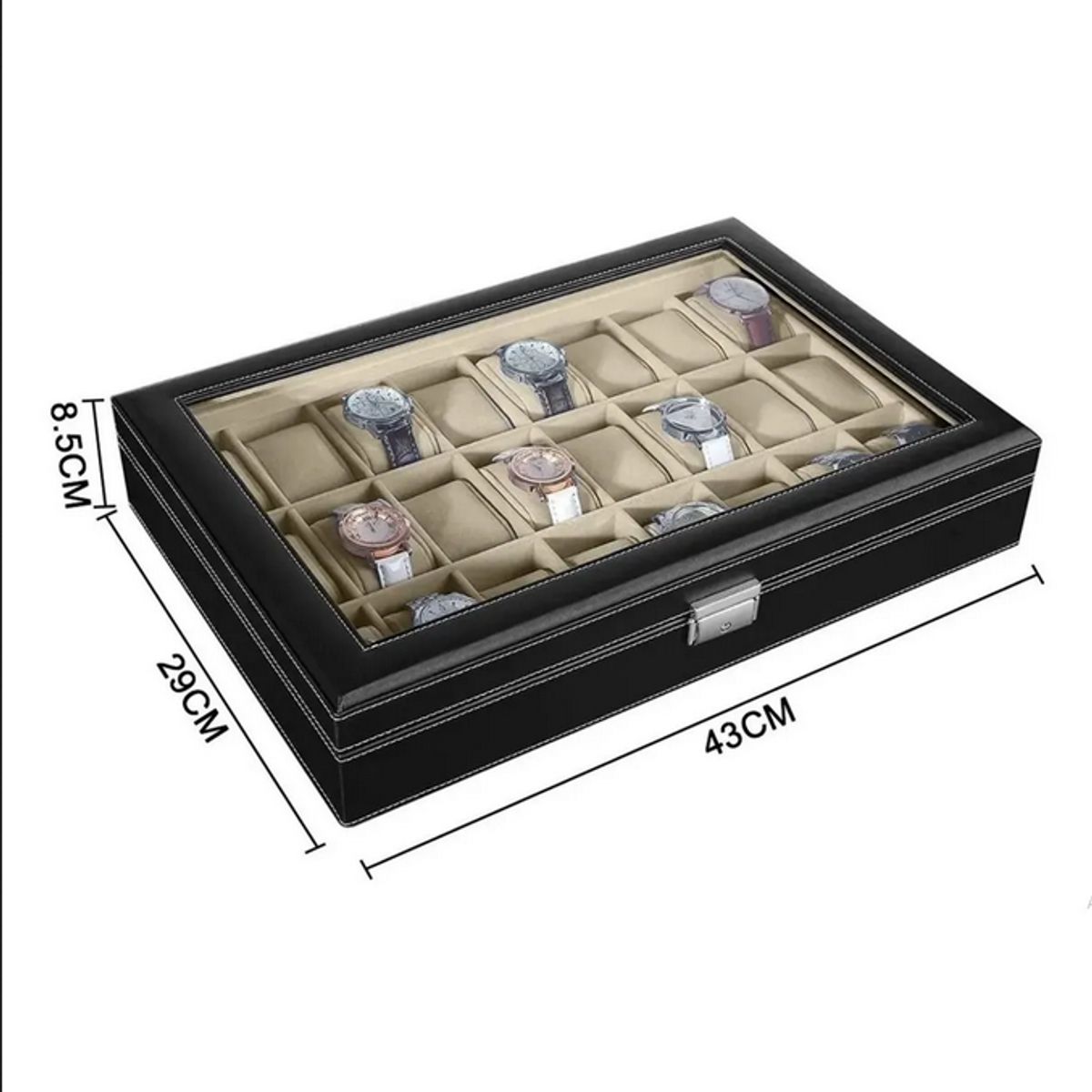 GENERICO - Caja Organizadora 24 Relojes Con Tapa De Vidro