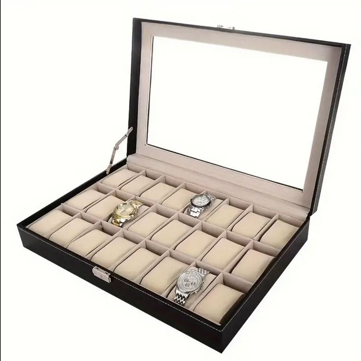 GENERICO - Caja Organizadora 24 Relojes Con Tapa De Vidro