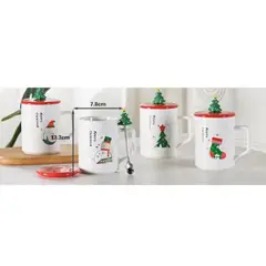 GENERICO - TAZAS PEQUEÑAS DE NAVIDAD CON TAPA Y CUCHARA 400ML