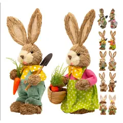 GENERICO - Set de 2 Diseño De Conejo De Pascua De Paja 35 cm Adorno Decoración Colores