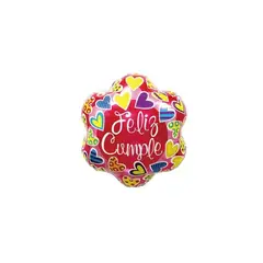 GENERICO - Globo metálico feliz cumpleaños en forma de flor 45cm