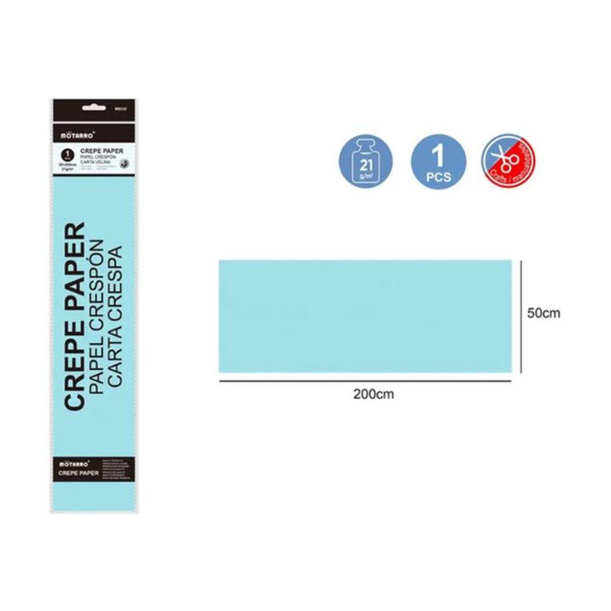 GENERICO - Papel Crepé Azul Claro 200x50cm