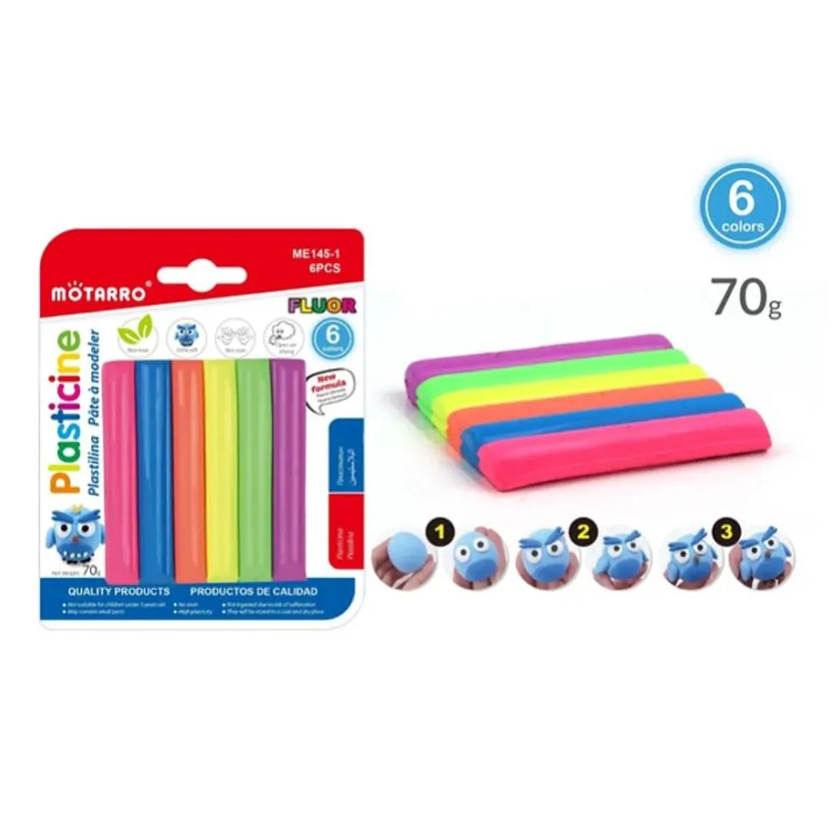 GENERICO - Plasticina Flúor 70G 6Colores