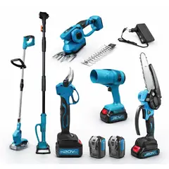 MOVI - Kit Jardinería Inalámbrico 6 en 1 + 2 Baterías 600W: Orilladora, Motosierra y Podador