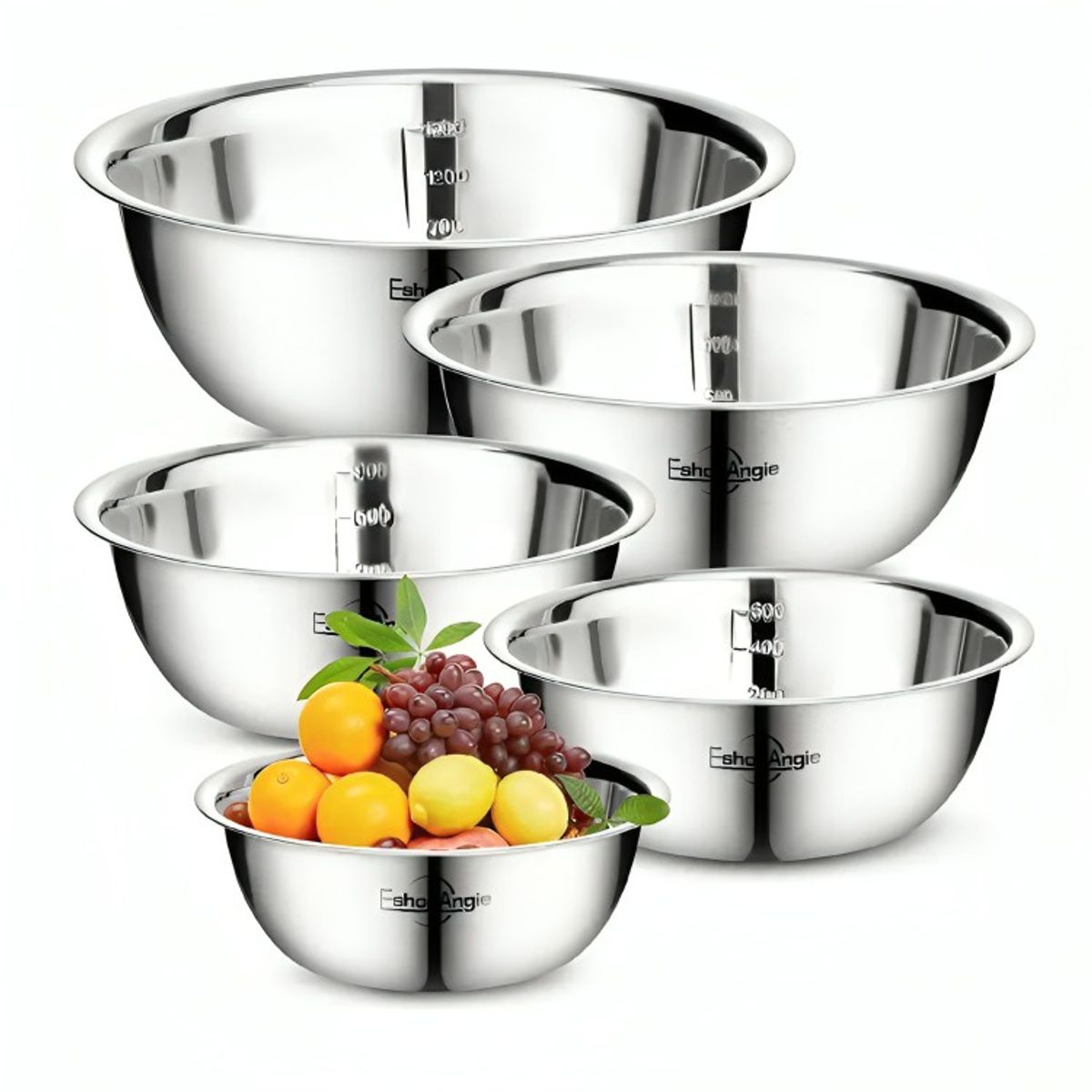 GENERICO - Pack 5 Bowl Pocillo Acero Inoxidable Reposteria Cocina Plateado